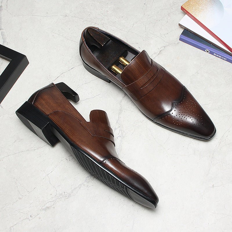 Men's Wood Grain Dress Shoes: Stylish Wingtip Wedding Penny Loafersyes