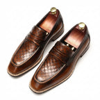 Men's Woven Embossed Dress Shoes: Stylish Wedding Penny Loafersyes