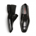 Men's black geometric embossed leather penny loafers dress shoes