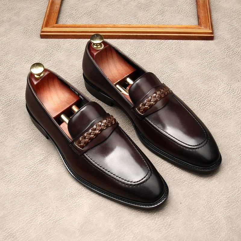 Men's Woven Strap Dress Shoes: Stylish Pointed Toe Wedding Loafersyes