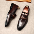 Men's Woven Strap Dress Shoes: Stylish Pointed Toe Wedding Loafersyes