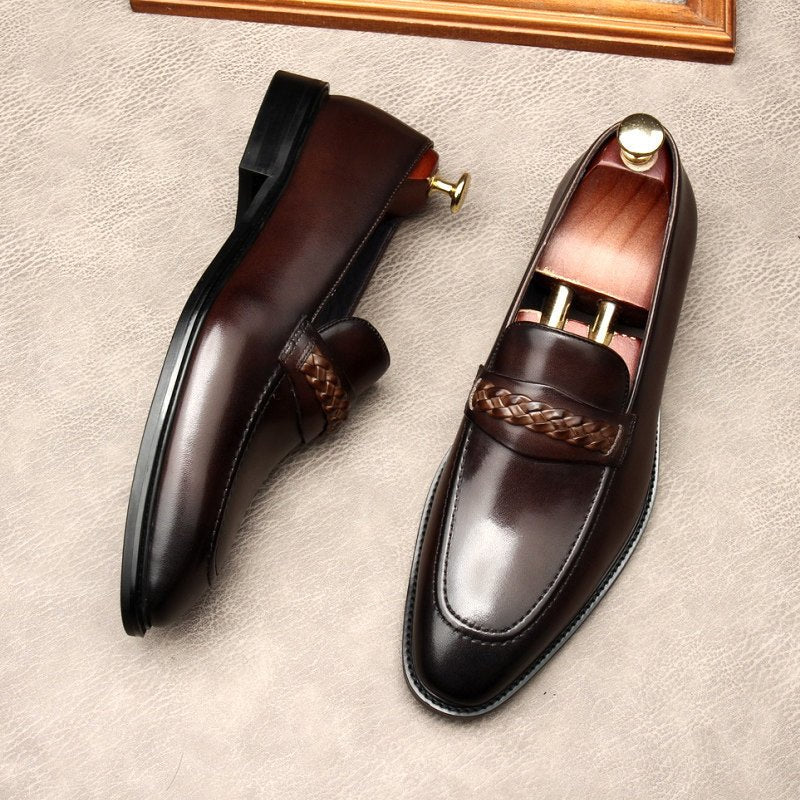 Men's Woven Strap Dress Shoes: Stylish Pointed Toe Wedding Loafersyes