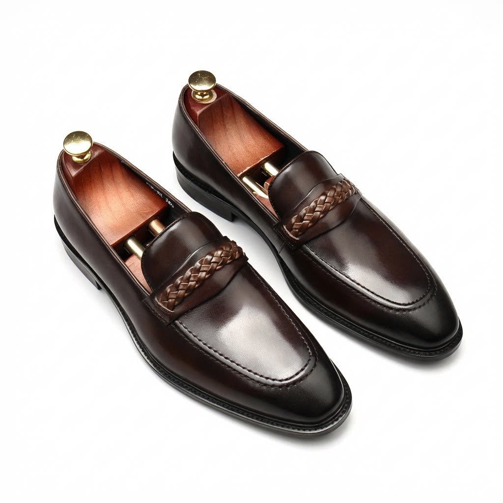 Men's Woven Strap Dress Shoes: Stylish Pointed Toe Wedding Loafersyes