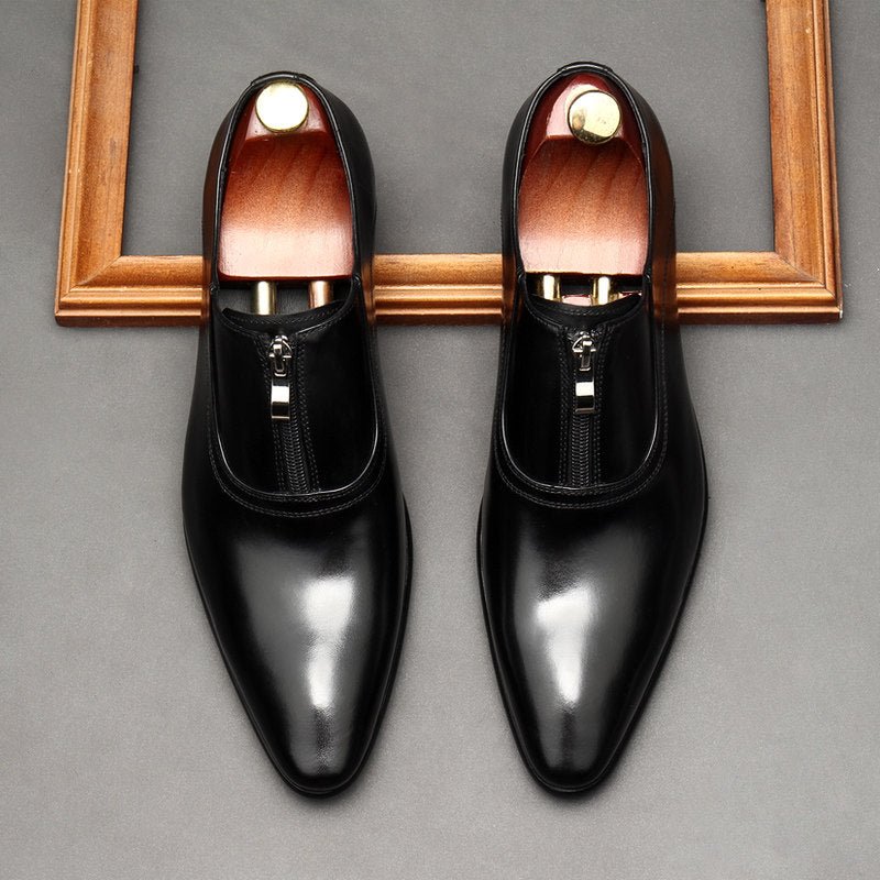 Men's Zipper Front Dress Shoes: Stylish Pointed Toe Wedding Loafersyes