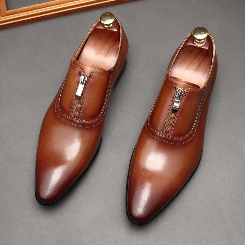 Men's Zipper Front Dress Shoes: Stylish Pointed Toe Wedding Loafersyes