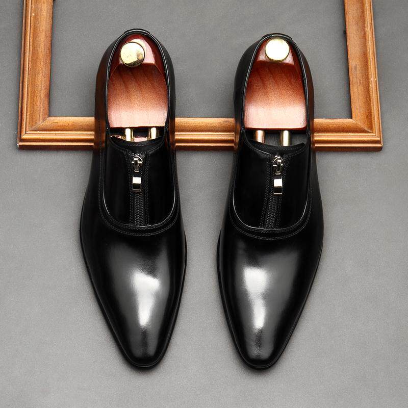 Men's Zipper Front Dress Shoes: Stylish Pointed Toe Wedding Loafersyes