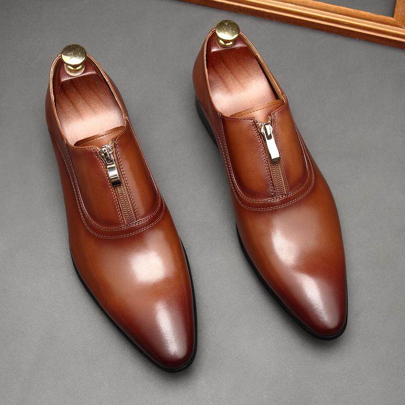 Men's Zipper Front Dress Shoes: Stylish Pointed Toe Wedding Loafersyes