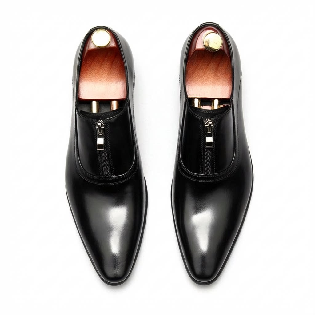 Men's Zipper Front Dress Shoes: Stylish Pointed Toe Wedding Loafersyes