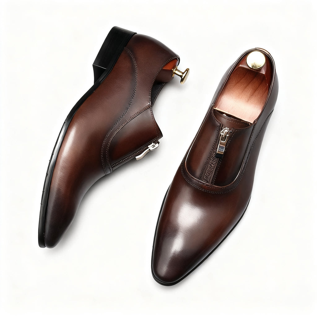 Men's Zipper Front Dress Shoes: Stylish Pointed Toe Wedding Loafersyes