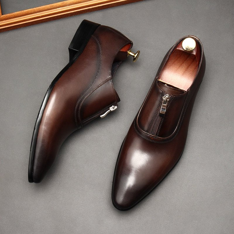Men's Zipper Front Dress Shoes: Stylish Pointed Toe Wedding Loafersyes