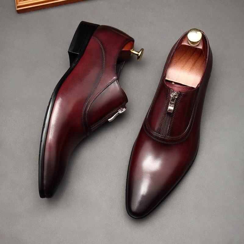 Men's Zipper Front Dress Shoes: Stylish Pointed Toe Wedding Loafersyes