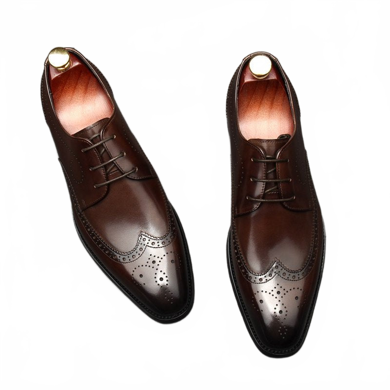 Dark Brown All Leather Brogue Derby Shoes for Business and Weddings