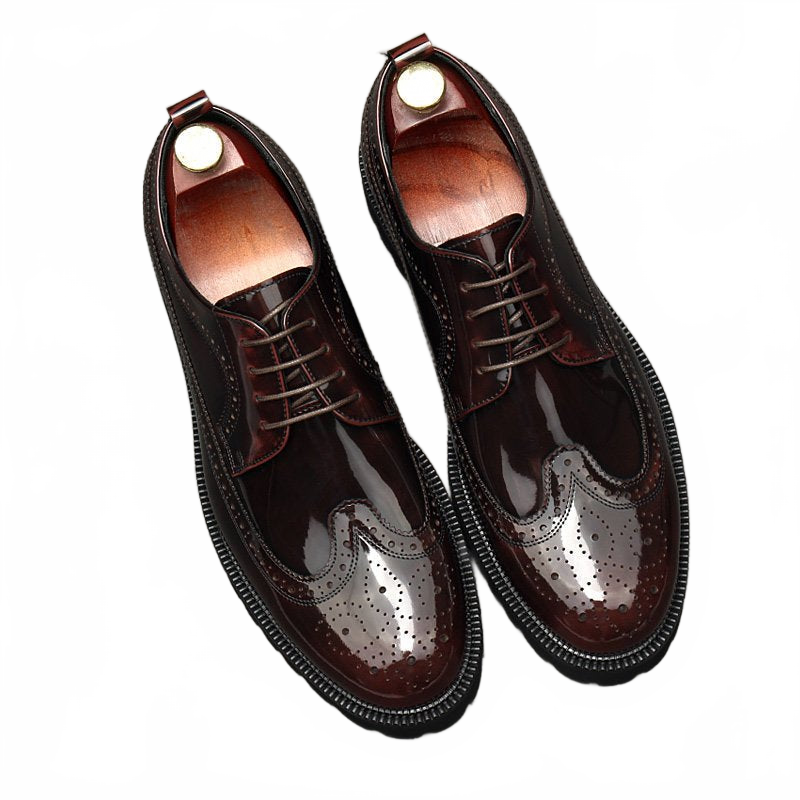 Dark Brown Thick Sole Brogue Leather Derby Shoes for Business and Weddings