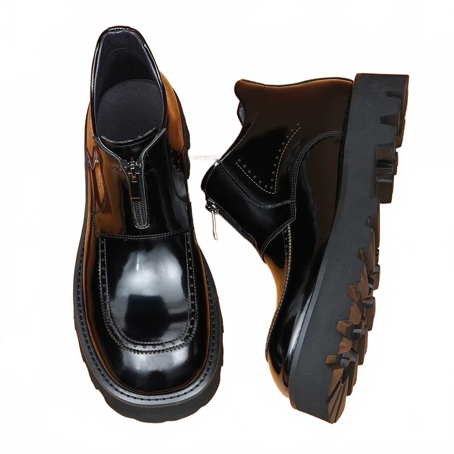 Men's Midnight Black Round-Toe Thick-Sole Genuine Leather Ankle Dress Boots with Side Zipper