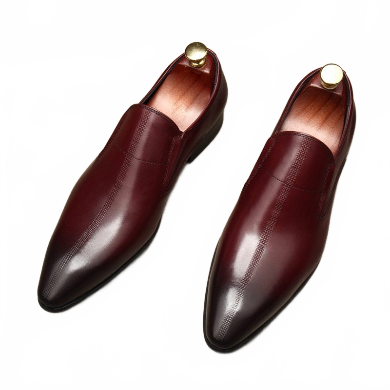 Sophisticated Burgundy Pointed Toe Genuine Leather Formal Loafers for Men