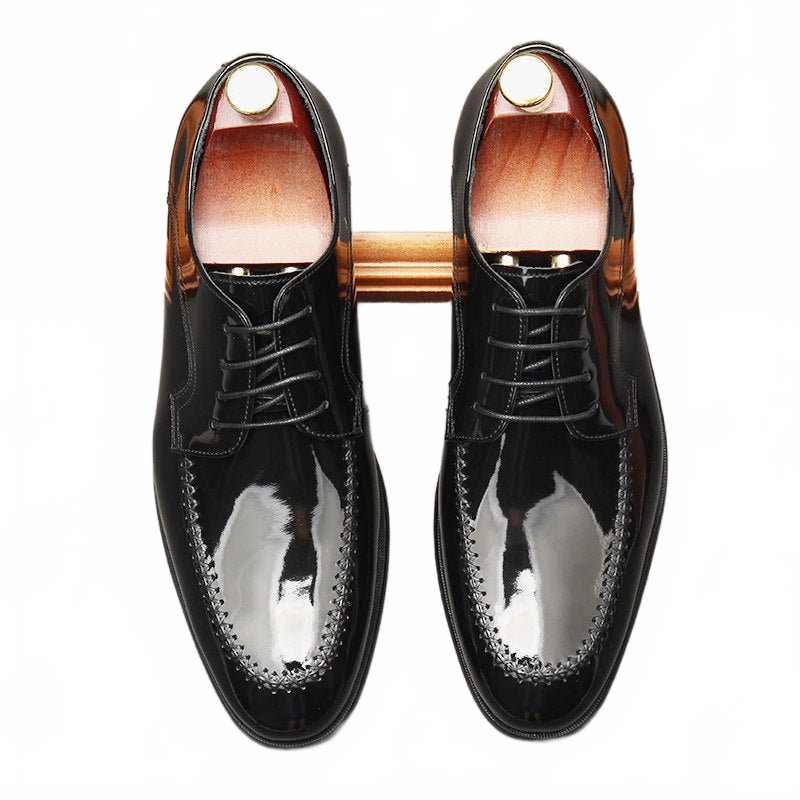 Black Men's Genuine Leather Derby Dress Shoes with Rubber Sole