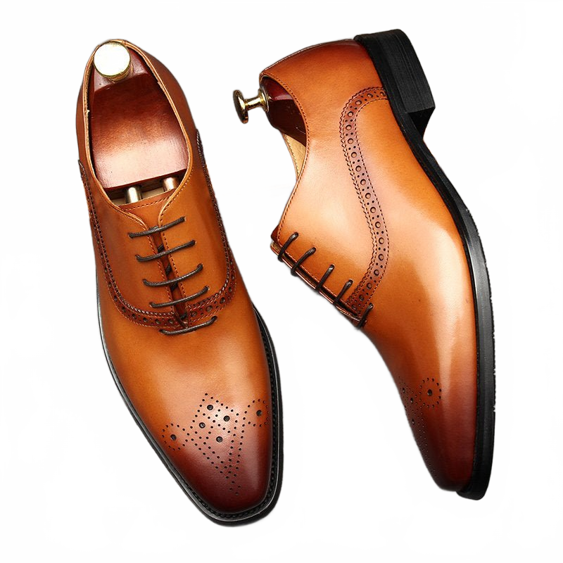 Brown Carved Leather Oxford Shoes for Business and Weddings