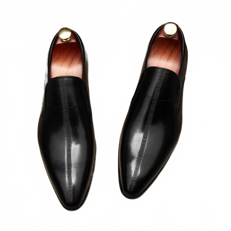 Black Men's Real Leather Slip-On Dress Shoes for Business and Weddings