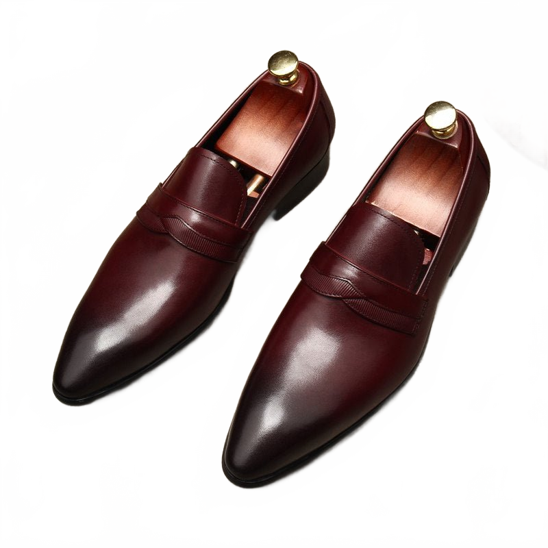 Sophisticated Burgundy Pointed Toe Genuine Leather Formal Loafers for Men