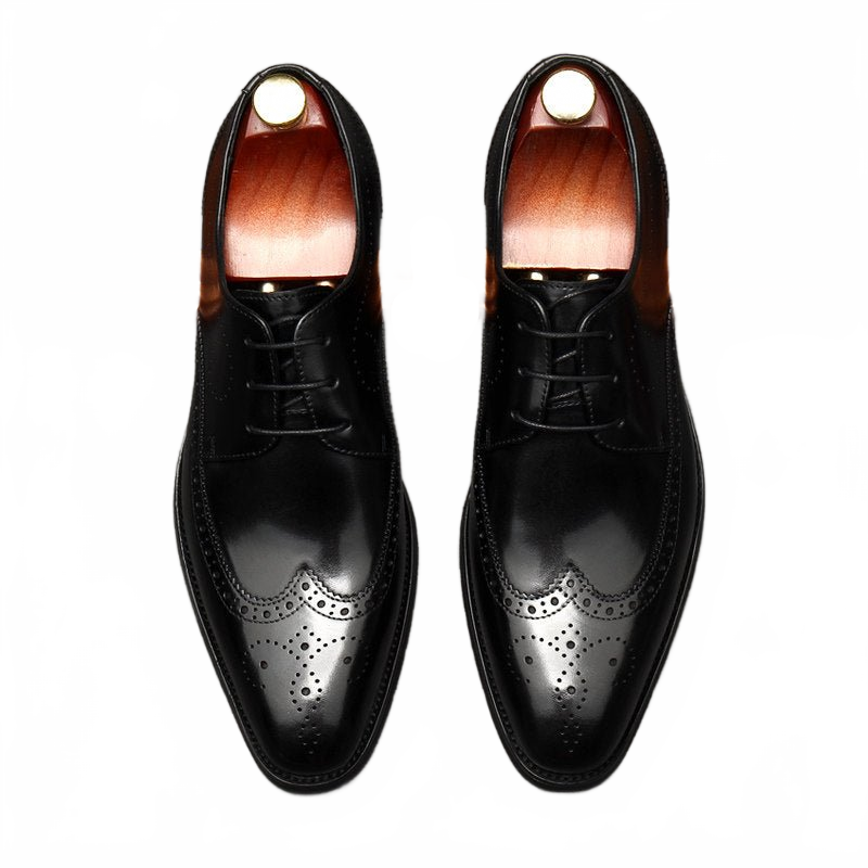 Black All Leather Brogue Genuine Leather Derby Business Shoes for Men