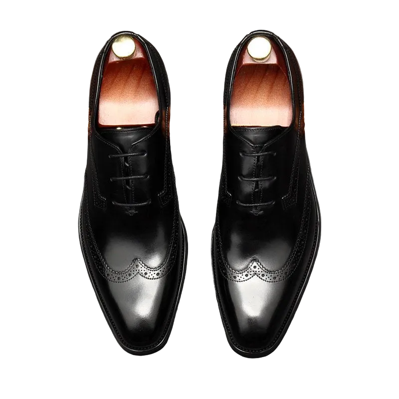 Black Brogue Genuine Leather Oxford Business Dress Shoes for Men