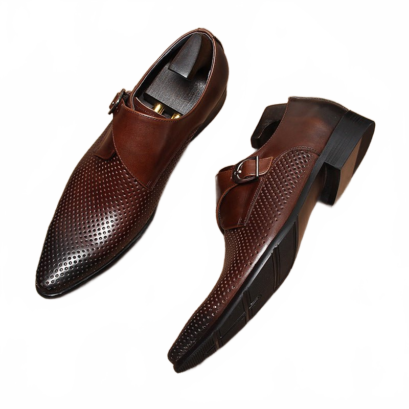 Sophisticated Dark Brown Real Leather Single Monk Strap Shoes for Weddings and Parties