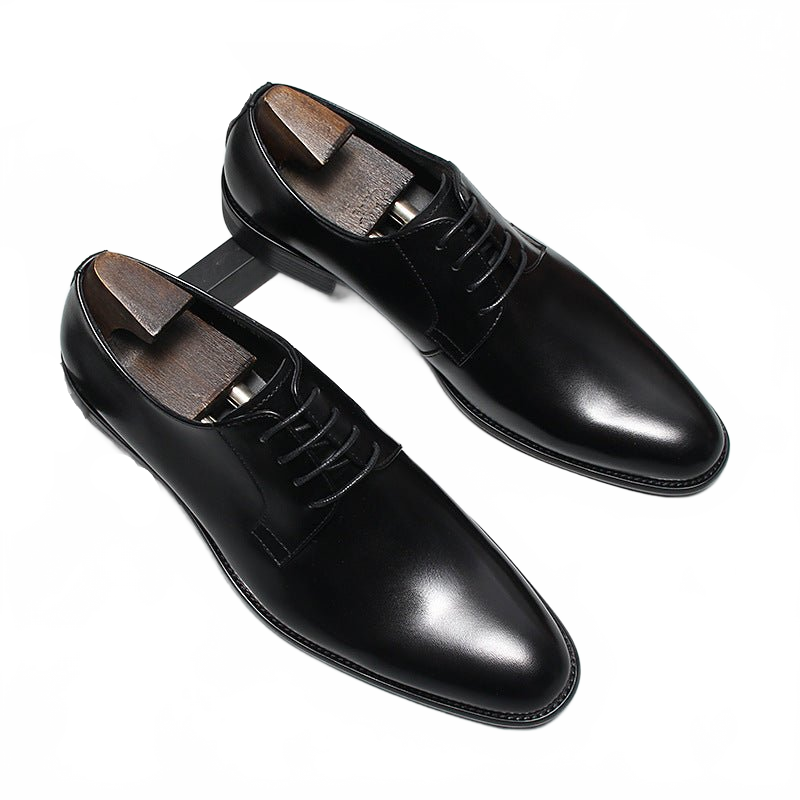 Black Hand-painted Genuine Leather Derby Dress Shoes for Men
