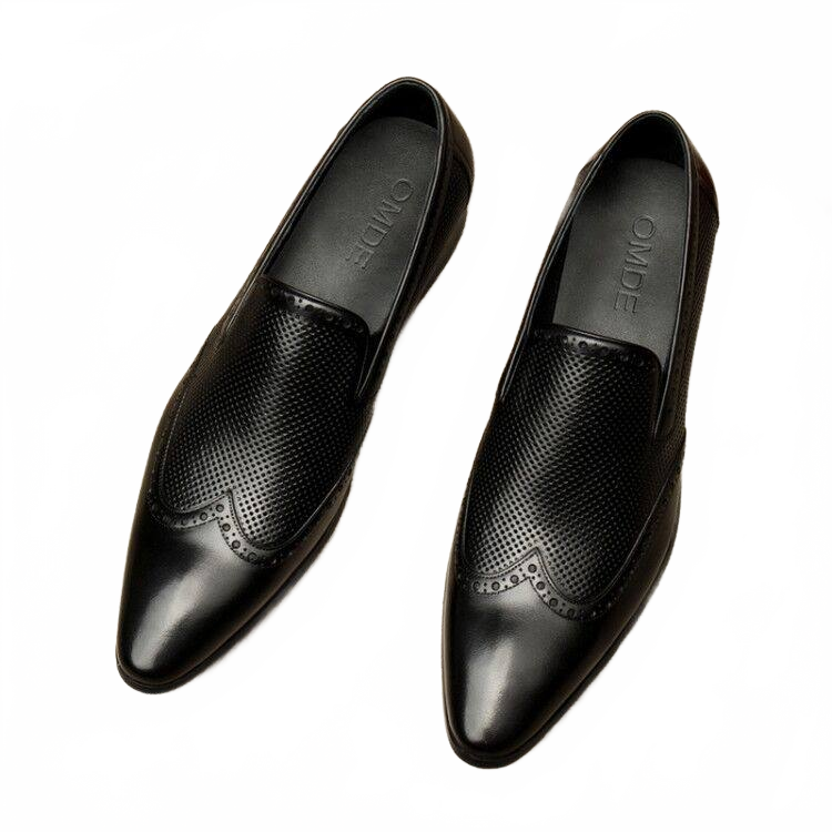Pointed toe formal mens loafers Brogue Dress shoes slip on Business Casual