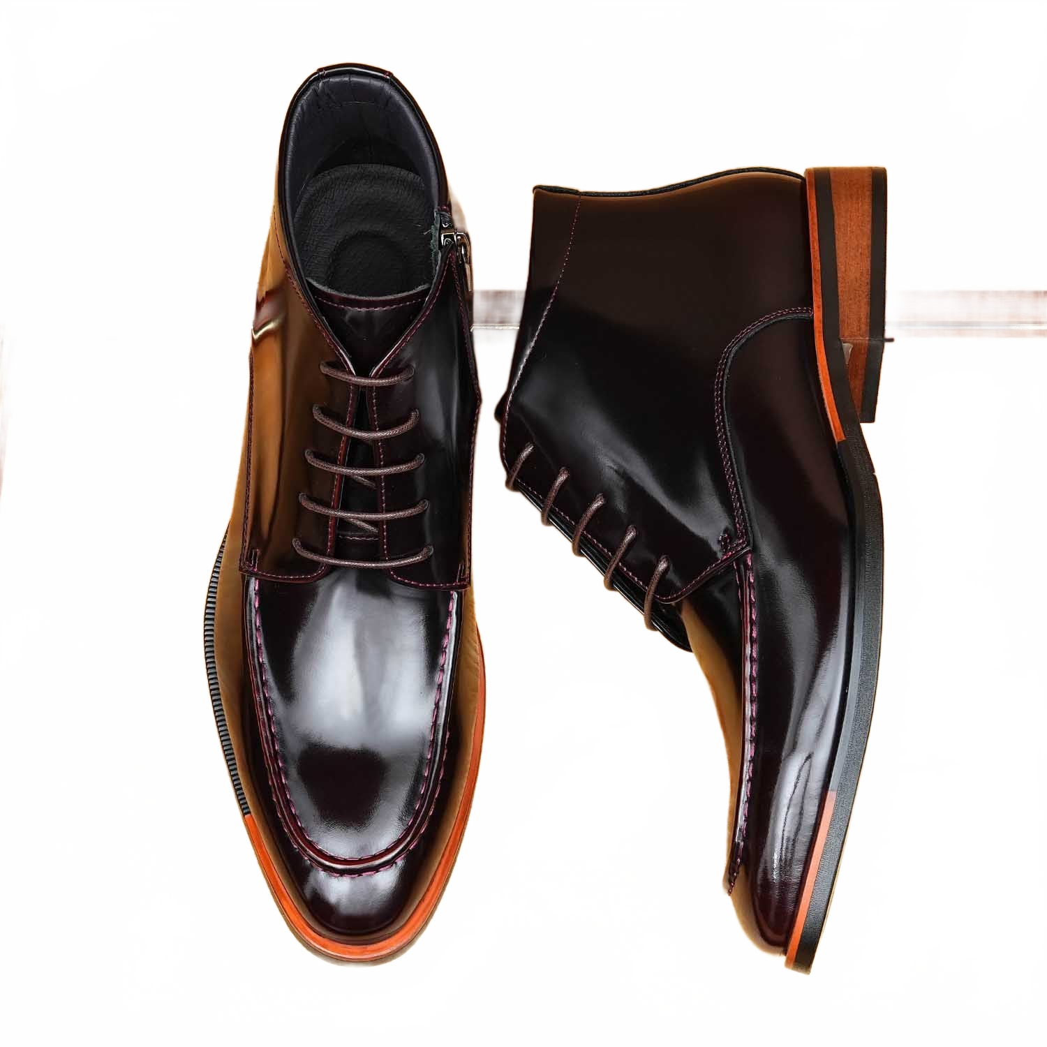 Deep Espresso Brown Leather Side-Zip Ankle Boots showing Decorative Lacing