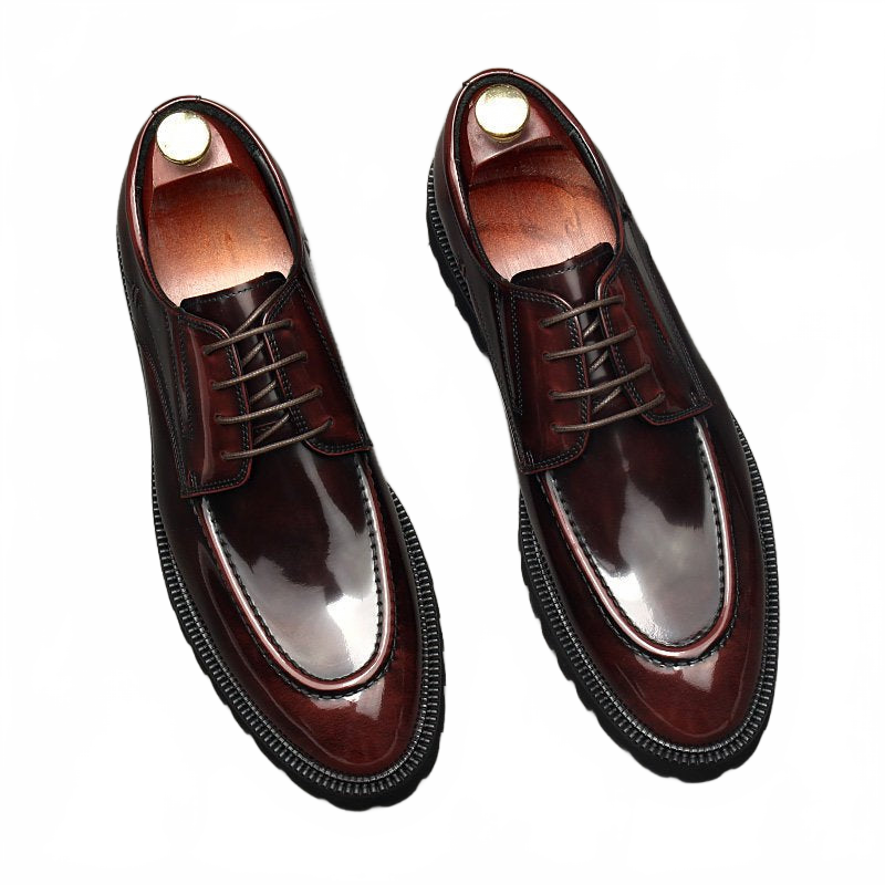 Dark Brown Thick Sole Leather Derby Shoes for Business and Weddings