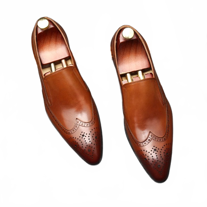 Rich Brown Brogue Formal Slip-On Loafers for Grooms and Party Guests