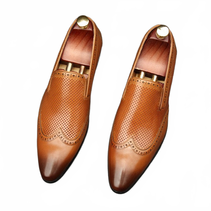 Rich Brown Wingtip Brogue Real Leather Loafers for Business and Weddings