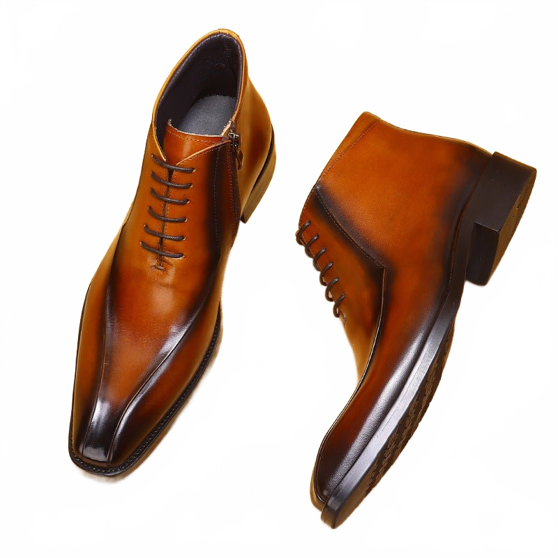 Rich Tan Brown Genuine Leather Naked Boots for Executive Business Formal