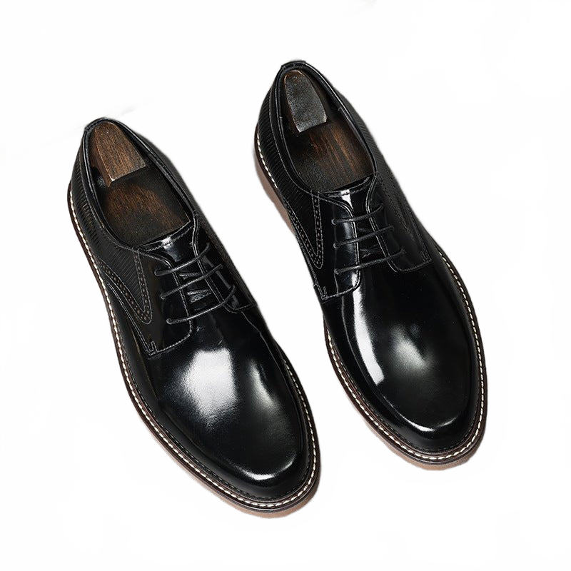 Black Fashionable Round Toe Genuine Leather Derby Dress Shoes for Men