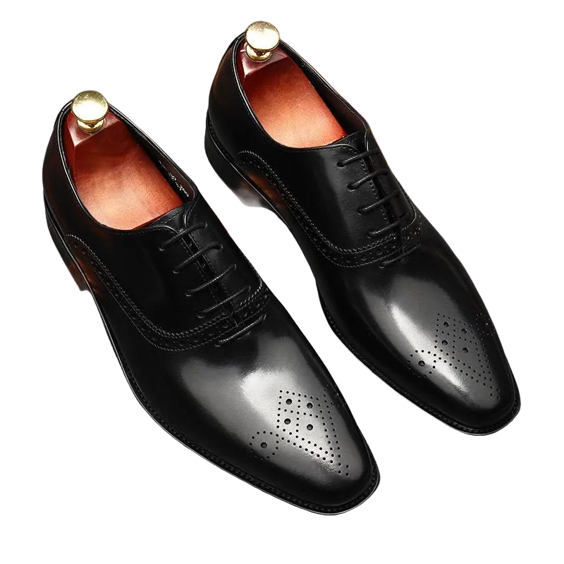 Black Classic Carved Genuine Leather Oxford Dress Shoes for Men