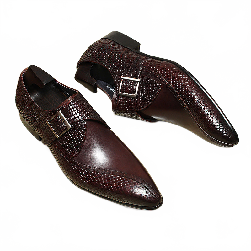 Sophisticated Burgundy Single Monk Strap Genuine Leather Dress Shoes for Men