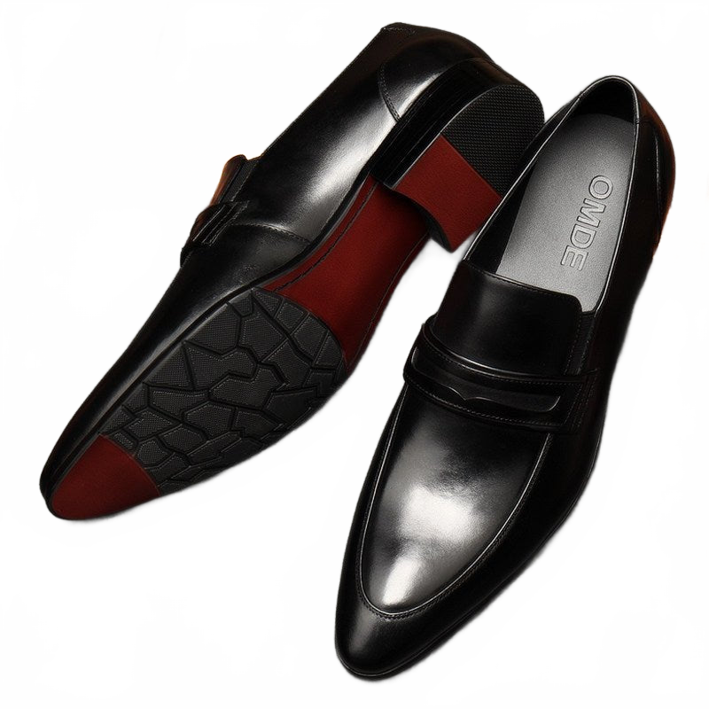 Black Pointed Toe Genuine Leather Formal Slip-on Loafers for Men