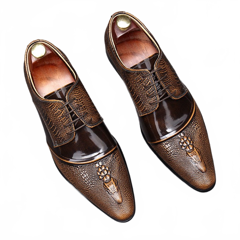 Brown Crocodile Embossed Leather Derby Shoes for Business and Weddings