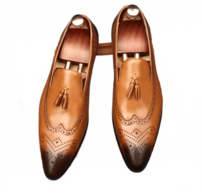Rich Brown Wingtip Brogue Tassel Loafers for Grooms and Parties