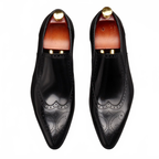 Black Men's Brogue Real Leather Slip-on Dress Shoes for Business Professionals