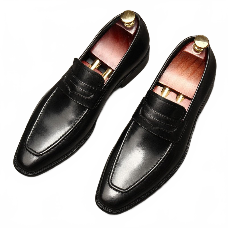 Black Men's Genuine Leather Penny Loafers for Formal and Business Wear