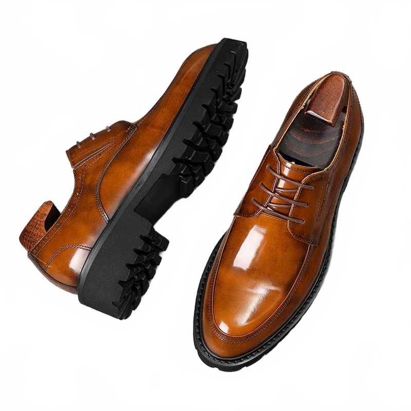 Brown Thick Sole Leather Derby Shoes for Business and Weddings