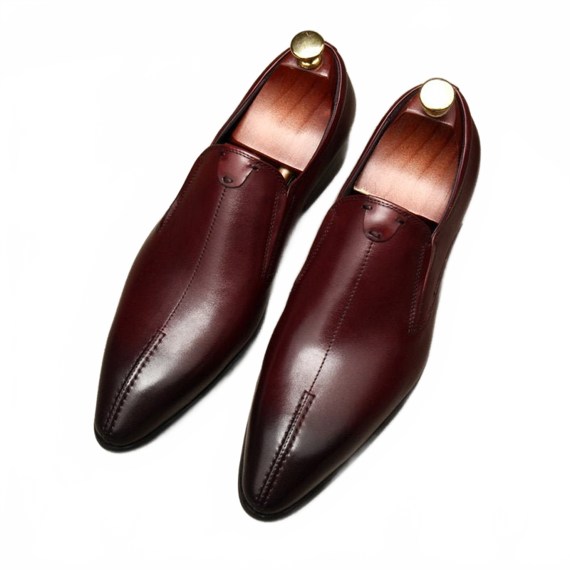 Sophisticated Burgundy Pointed Toe Genuine Leather Formal Loafers for Men