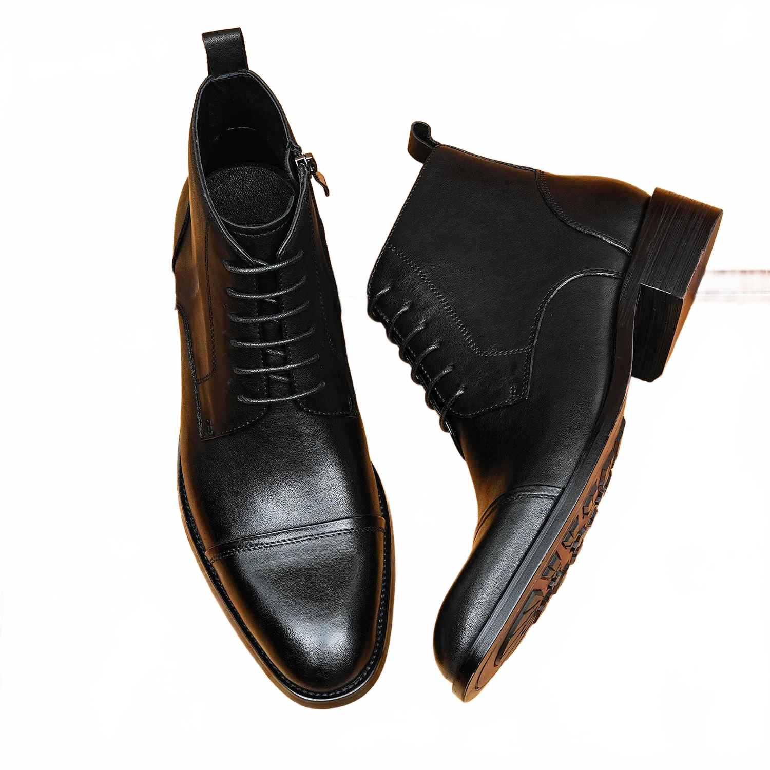 Men's Midnight Black Cap Toe Lace-Up Style Genuine Leather Ankle Dress Boots