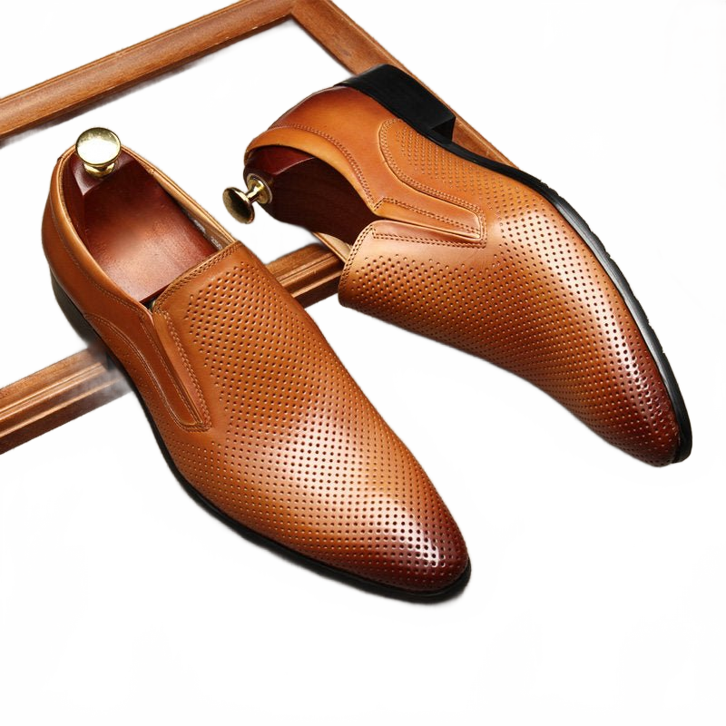 Rich Brown Artisan Carved Leather Loafers for Business Casual & Weddings