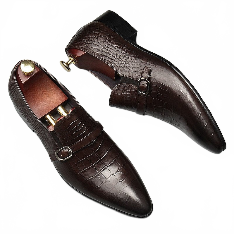 Sophisticated Dark Brown Crocodile Embossed Leather Loafers for Business and Weddings
