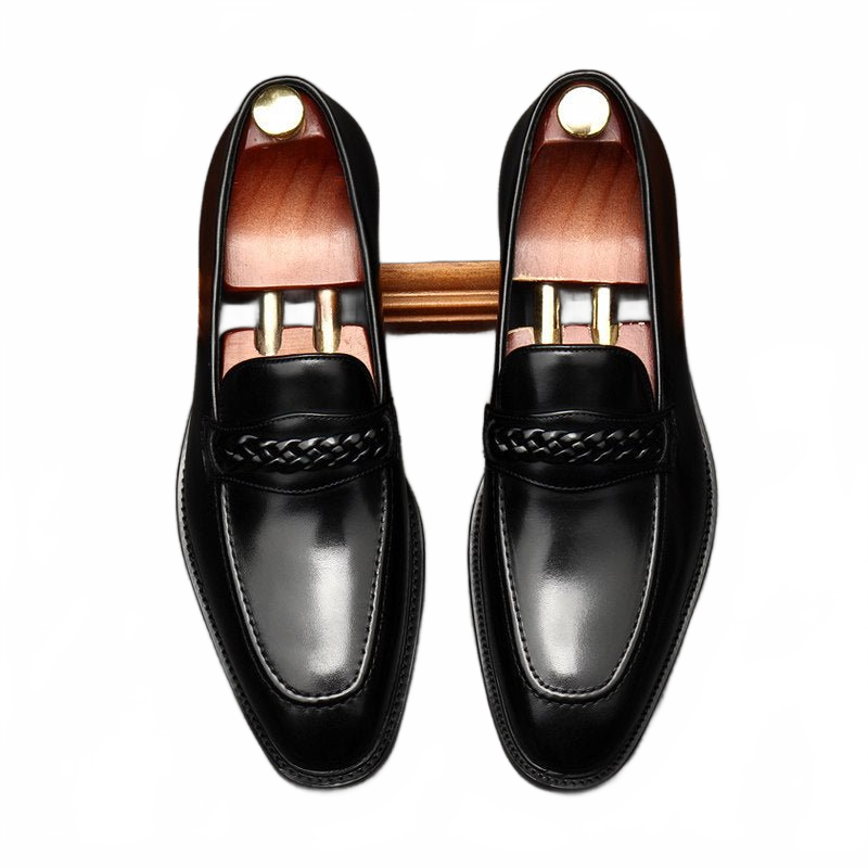 Black Men's Summer Real Leather Slip-On Dress Shoes for Business and Weddings