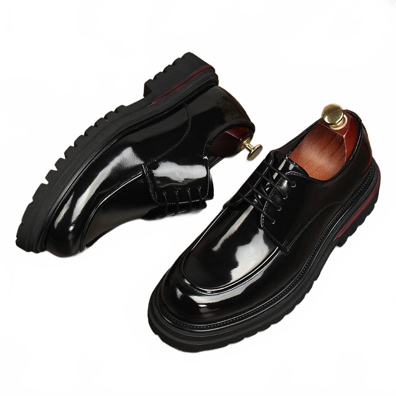 thick sole leather Wedding Dress shoes men Lace - up Derby shoes