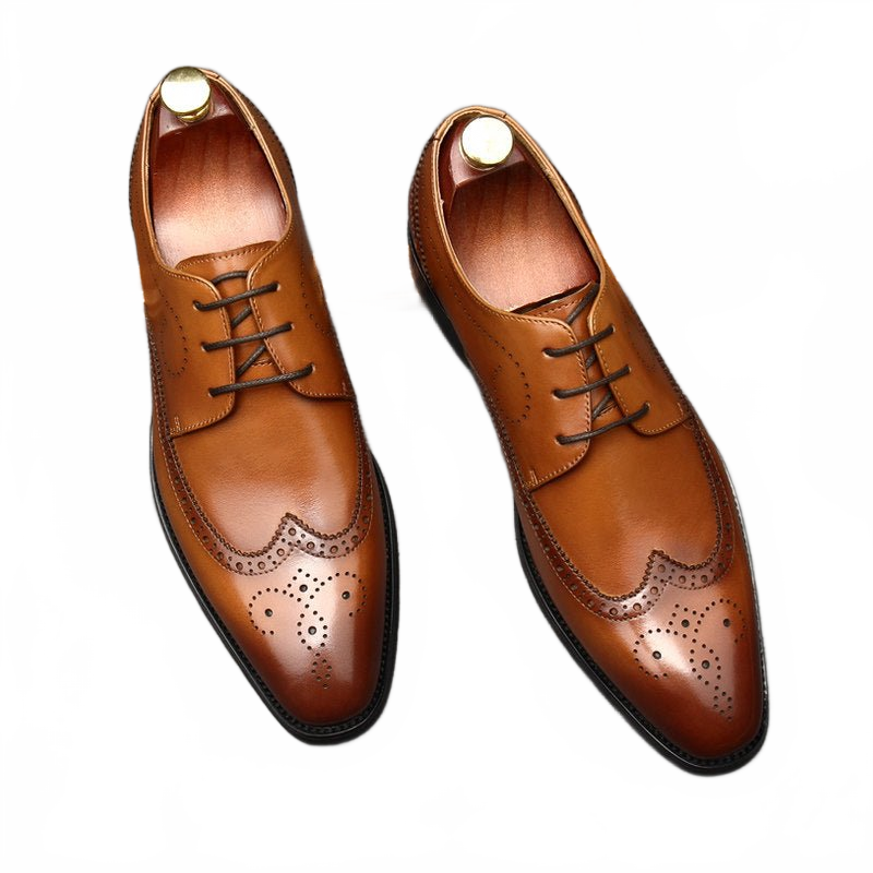 Rich Brown Wingtip Brogue Derby Shoes for Formal Parties