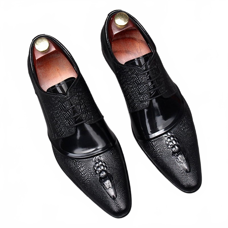 Black Crocodile Pattern Genuine Leather Derby Dress Shoes for Men